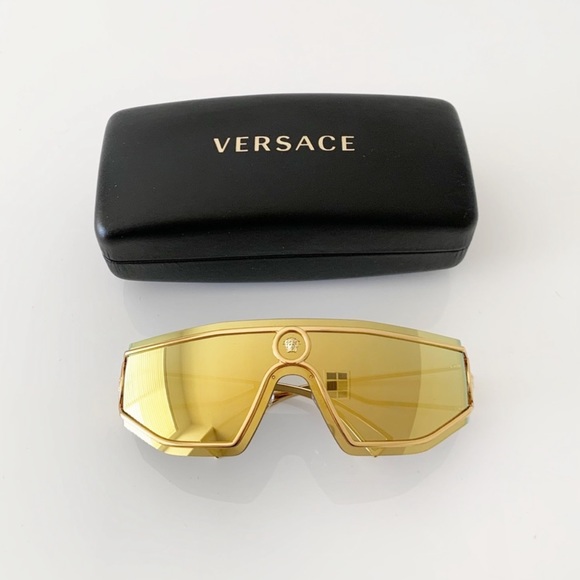 Versace Unisex Gold Mirrored Sunglasses, New - Picture 3 of 14